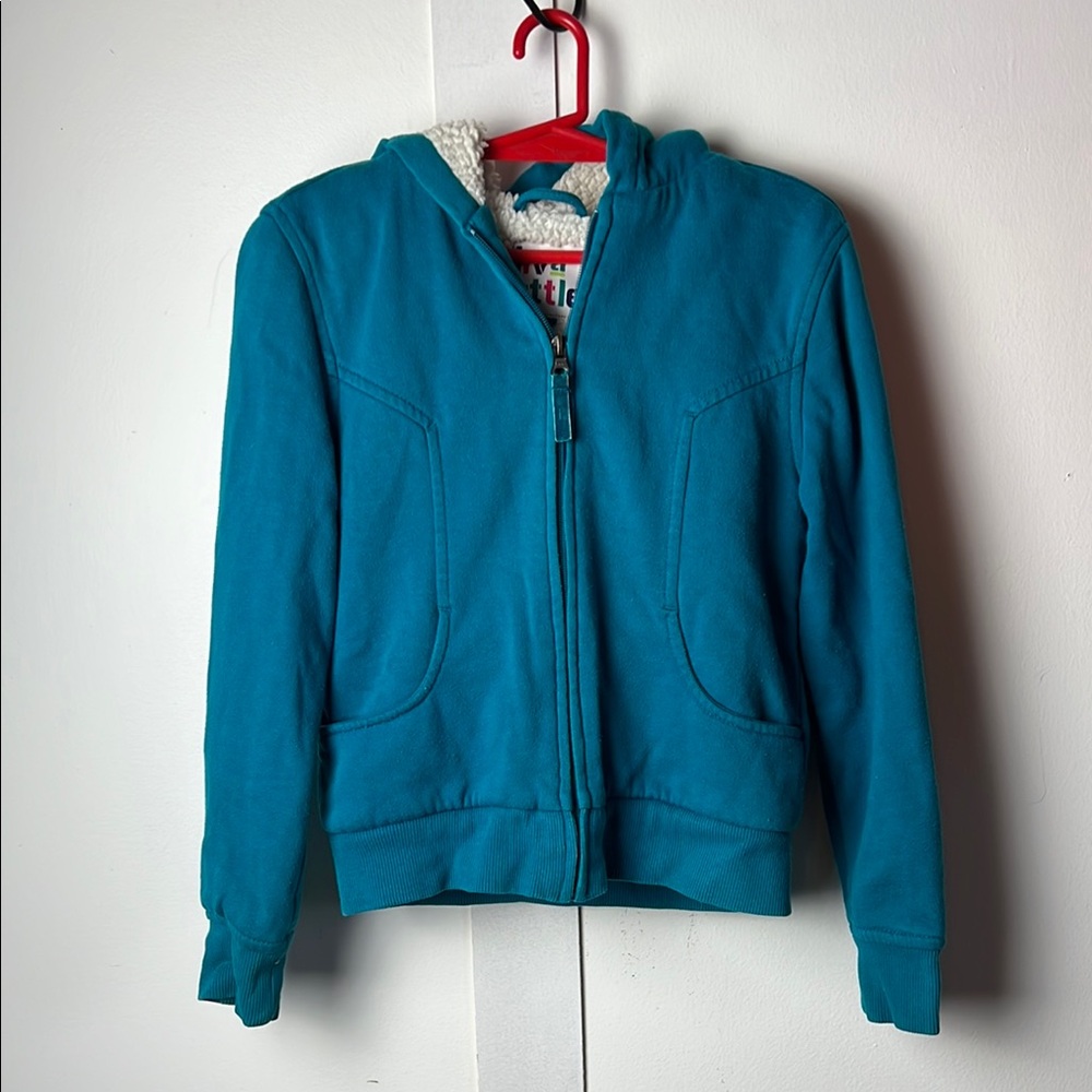Kids Teal Blue Sherpa Lined Hoodie Sweatshirt